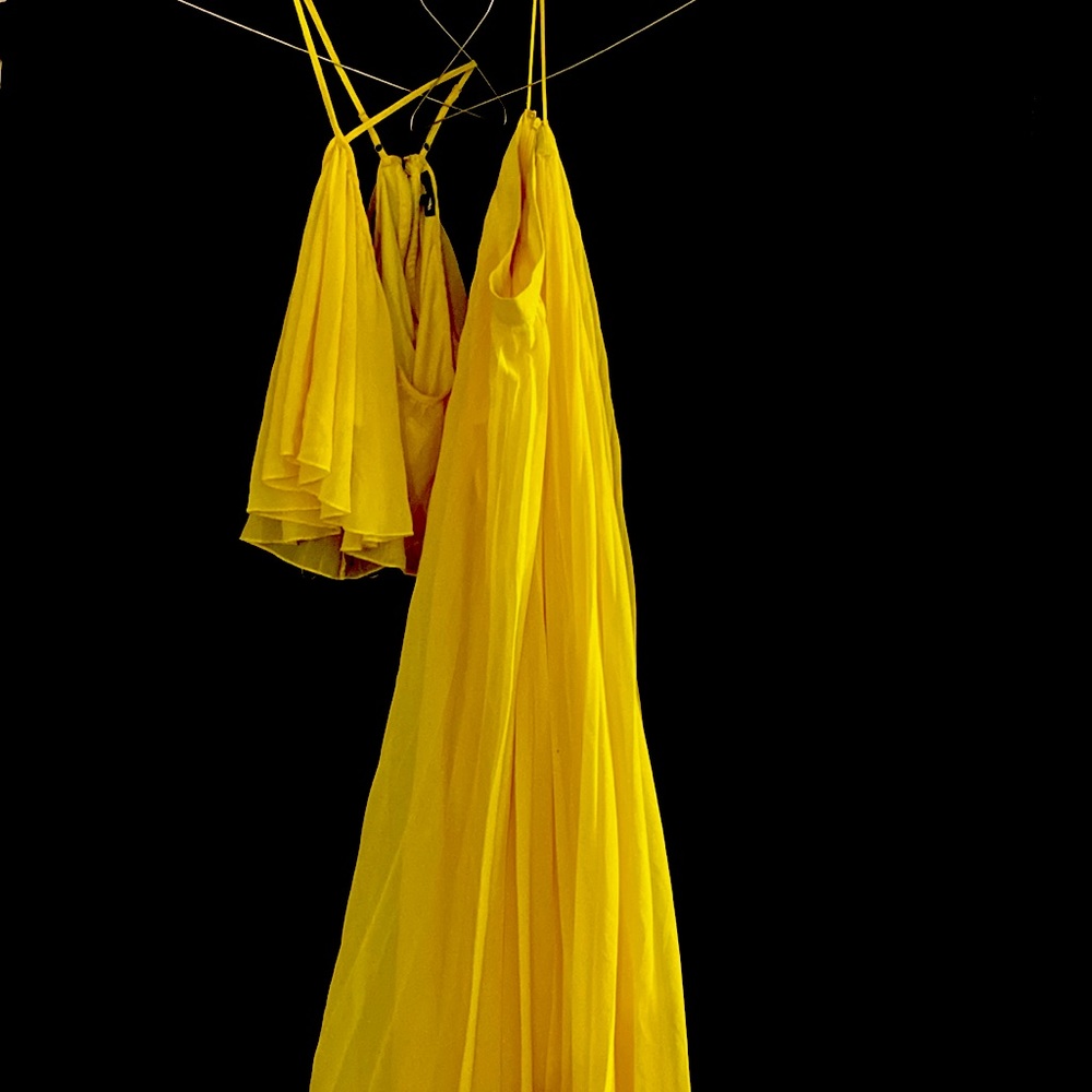 Yellow Two Piece crop top & long skirt set